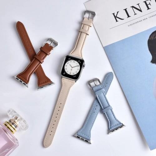 Genuine cow Leather Metal Buckle slim bands for apple watch series 6 SE 5 4 3 2 38MM 42MM Strap Bracelet for Iwatch 4 40MM 44MM