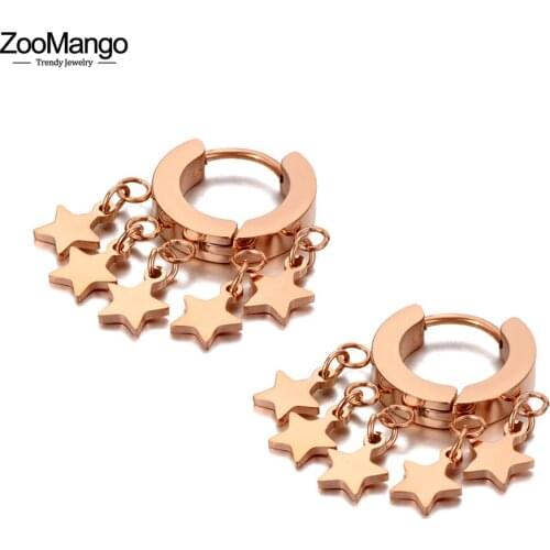 ZooMango Bohemia Titanium Stainless Steel 5Pcs Star Hoop Earrings Trendy Rhinestone Party Earrings Jewelry For Women ZE20153