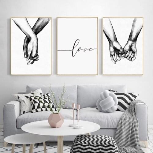 Modern Nordic Poster Black White Holding Hands Canvas Wall Art Print Love Quotes Home Painting Decor Pictures for Living Room
