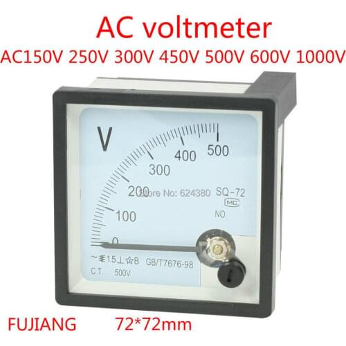 SQ72-AC 0-500V 150V 250V 300V 450V Fine Tuning Square Plastic Case Analog Voltage Meter Voltmeterr 72*72mm