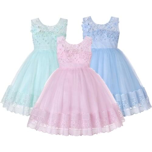 2-16 Years Girls Flowers Wedding Dress Appliques Party Tulle lace Princess Birthday Dress First Communion Frocks for Girls