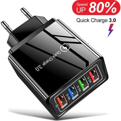 USB Charger Fast Charging For iPhone 12 pro max 4Ports Wall Quick Charge For Samsung Huawei P40 Xiaomi Mobile Phones EU Chargers