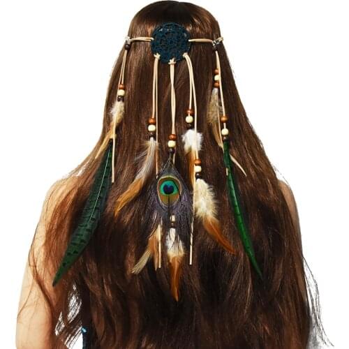 5 Styles Peacock Feather Hair Band Bohemian Elastic Gypsy Festival Headband Women Indian Wedding Hair Accessories Tribal Jewelry