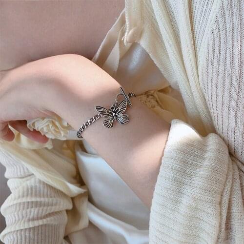 Papillon Vintage OT boucle Thai argent couleur Bracelets pour femme dames mode coréenne bijoux en métal cadeaux
