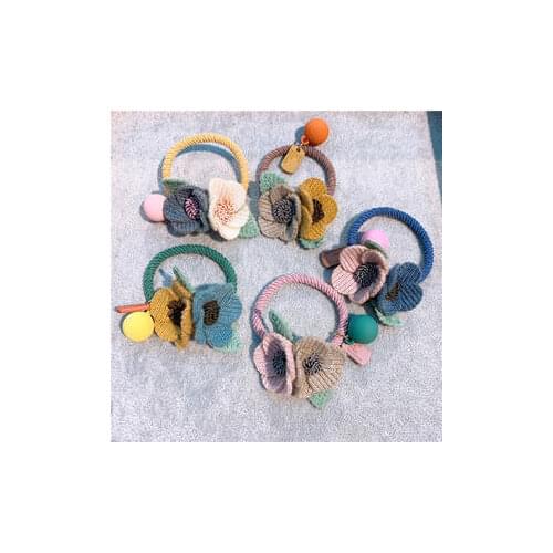 Women Girls Knitting Wool Two Flowers Simple Elastic Hair Bands Cute Rubber Band Scrunchie Headband Fashion Hair Accessories