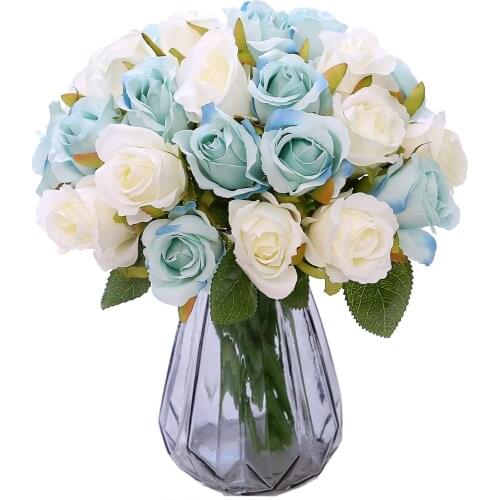 1 Bouquet Artificial Flowers Rose, Silk Roses Bridal Wedding 12Pcs Decoration Home Office Party Decor Arrangements