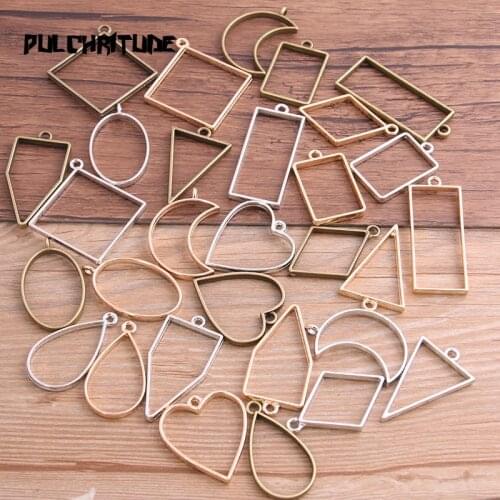 10Pcs/Lot 7 Color Geometric Figure Charm Hollow Glue Blank Pendant Tray Bezel Charms DIY Bracelet Necklace Handmade Bezel Mold