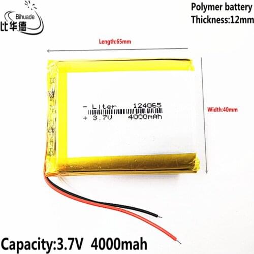 3.7V 4000mAh 124065 Lithium Polymer Li-Po li ion Rechargeable Battery cells For Mp3 MP4 MP5 GPS mobile bluetooth