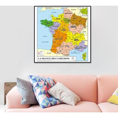 60*60cm The France Map Political Map Canvas Painting Wall Art Poster Classroom Home Decoration Children School Supplies