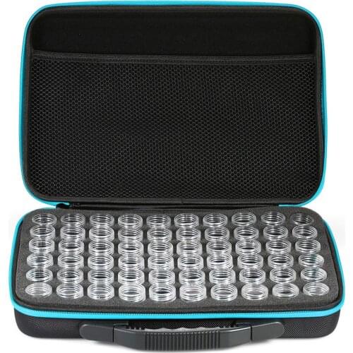 60-Bottles Diamond Paintings Box Shockproof Drop-proof Double-Zipper Closure Embroidery Rhinestones Storage Container Case--Blue