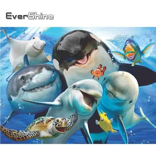 EverShine 5D DIY Diamond Mosaic Shark Cross Stitch Diamond Painting Full Square Animal Bead Embroidery Needlework Decor For Home