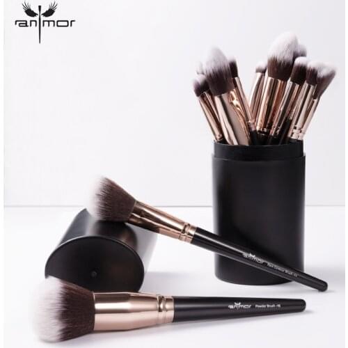 ANMOR 16Pcs Makeup Brushes Set Powder Blush Fan Brush Eyeshadow Blending Brush Shading Eyebrow Contour Make Up Tool