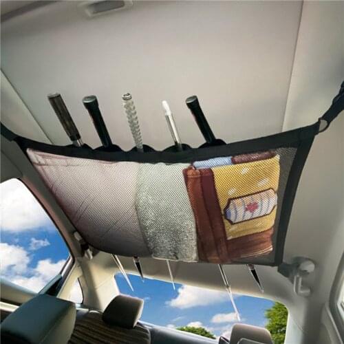 Car Cargo Net Mesh Drive Organizer Ceiling Storage Net Pocket Roof Interior Bag Polyester Bag Auto Universal Car Accessories