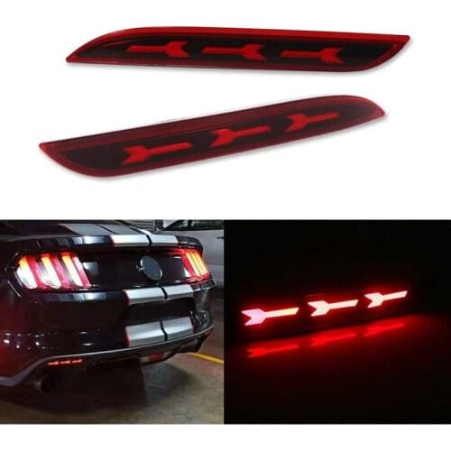 Car LED Rear Bumper Reflector Brake Tail Lights Fog Lamps Red Lens for Ford Mustang 2015-2017