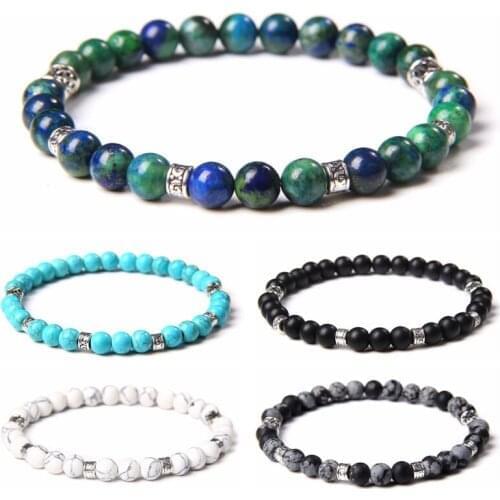 Trendy Mens Bracelet 6mm Natural Stone Beads Bracelet Round lapis lazuli Turquoises Beads Bracelet Jewelry for Women Homme Gift