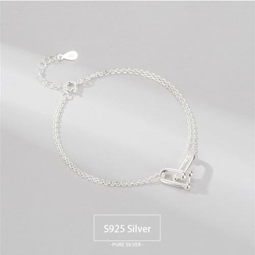 Bracelet Real S925 Sterling Silver Fashion U Shape Individual Character Platinum Bracelet for Women Creative Jewelry Accessories