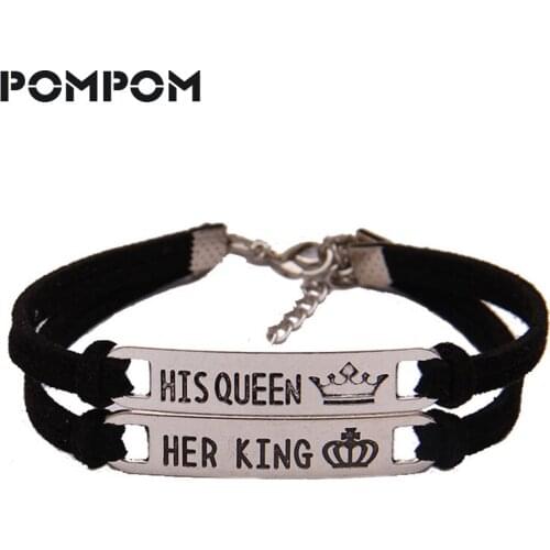 POMPOM Her King His Queen Couple Bracelets chain and bracelets Fashion Zinc Alloy Wristbands Crown Charm Lovers' Bracelets
