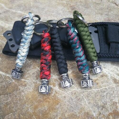 Viking Rune Beads Paracord Keychain Viking Runes Hammer Beads Drop Dangle Keyring Key Rings Accessories