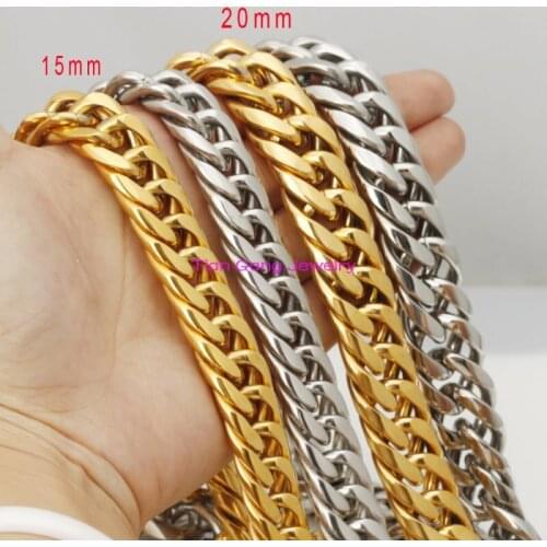 20"-32" 16/20mm Width Gold /Silver Color Fashion 316L Stainless Steel Curb Chain Necklace Mens Jewelry