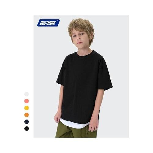 Childrens Cotton T Shirt 2021 Summer New Kids Loose Shoulders Solid Tees Big Childrens Short-sleeved T-shirt Hip-hop Tops