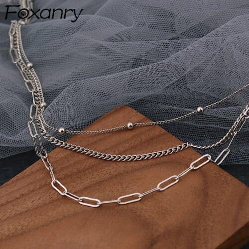Foxanry 925 Sterling Silver Necklace for Women Summer New Trend Punk Hip Hop Vintage Three Layers Clavicle Chain Party Jewelry