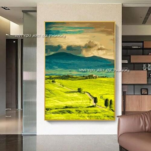 100% Handmade Green Grass oil painting spring nature paintings coloring on canvas living room decoration Canvas Art High Quality