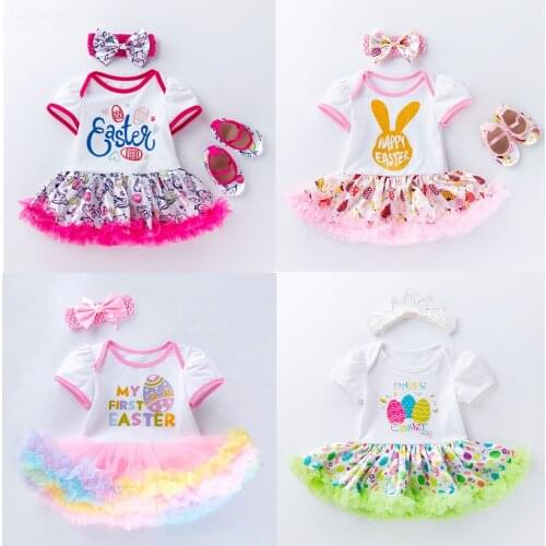 2020 Happy Easter Newborn Baby Girls Clothes Egg Rabbit Baby Rompers Tutu Dress Headband Ropa Bebes Costume 2PCS Clothing Set