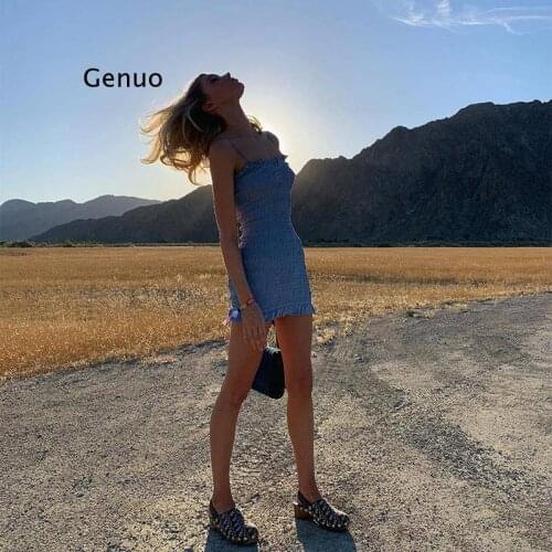 Dresses Summer 2021 Ladies European and American Style Sling Strapless Wooden Ear Elastic Pleated Hip Dress