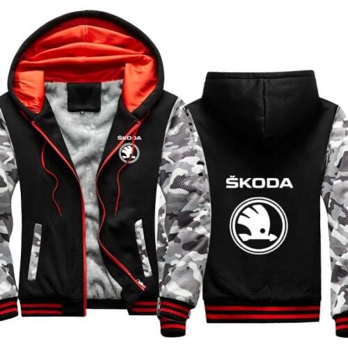 Mens Hoodie winter Warm Slim Fit velvet thickening jacket mens Skoda Car Logo Sweatshirt Harajuku Male Clothing