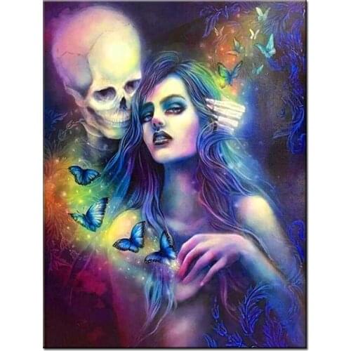 Romantic Lover Diamond Painting Full Square Round drill couple Diamond Embroidery Mosaic Cross Stitch Kits Skull & Beauty,A549
