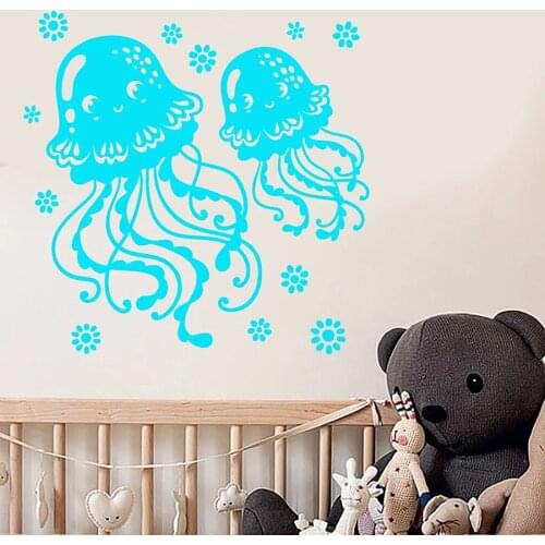 Wall Decal Baby Cartoon Octopus Sea Animals Cute Mural Kids Bedroom Bathroom Nursery Interior Decor Vinyl Window Stickers M827