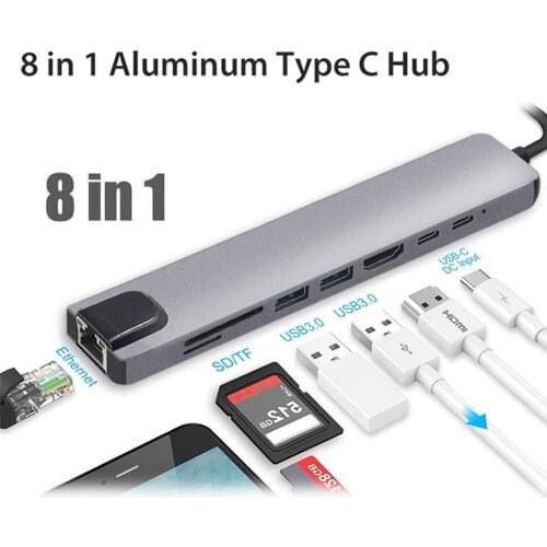 New 8in1 Multiport USB 3.0 Type C To USB-C Hub 4K HDMI-compatible Adapter 87W PD Fast Charging Port Cable Converter for Macbook