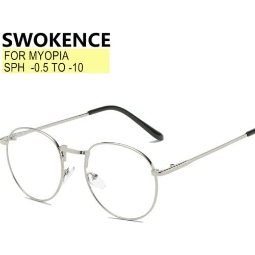 SWOKENCE Myopia Prescription -0.5 to -10 Customizable Nearsighted Glasses Men Women Alloy Frame Spectacles For Shortsighted F084