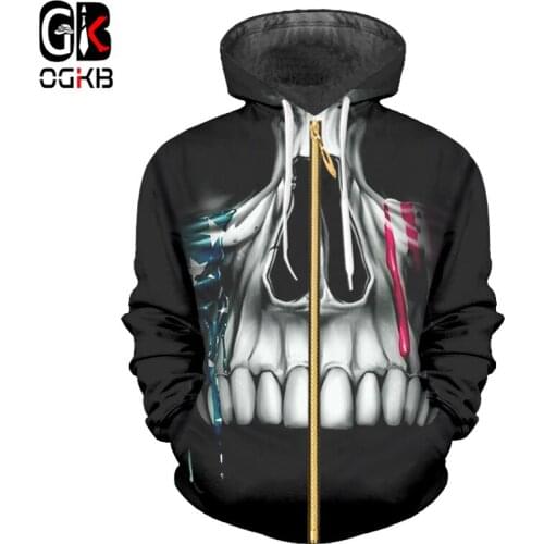 OGKB New Harajuku Skull Teeth Printed 3d Hoodies Sweatshirts Women/mens Hiphop Long Sleeve Zipper Jacket Hooded Hoody Cardigan