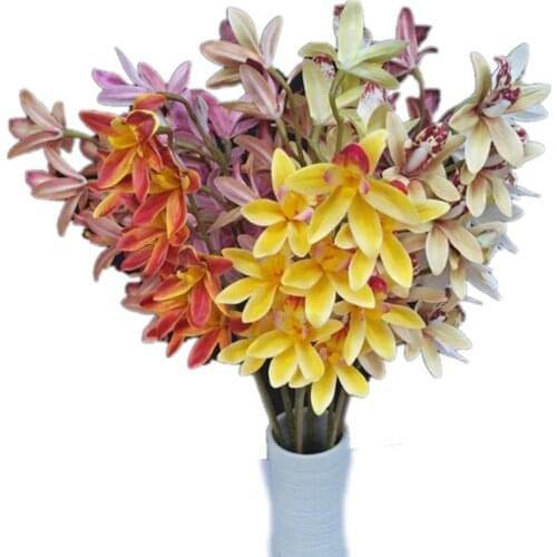 One Artificial Latex Cymbidium Orchid Flowers 9 Heads Real Touch Good Quality Butterfly Phalaenopsis Orchid Flower for Wedding