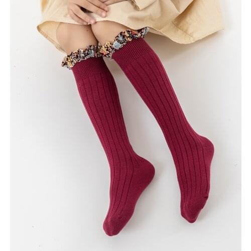 0-7 Years New Toddlers Girls Frilly Socks With Lace Children Sock Knee High Soft Girl Princess Sock School Candy Color