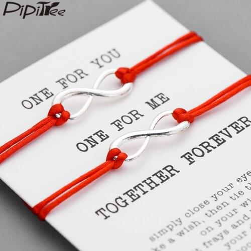Pipitree 2pcs/set Together Forever Love Infinity Bracelet for Lovers Red String Couple Bracelets Women Mens Wish Jewelry Gift
