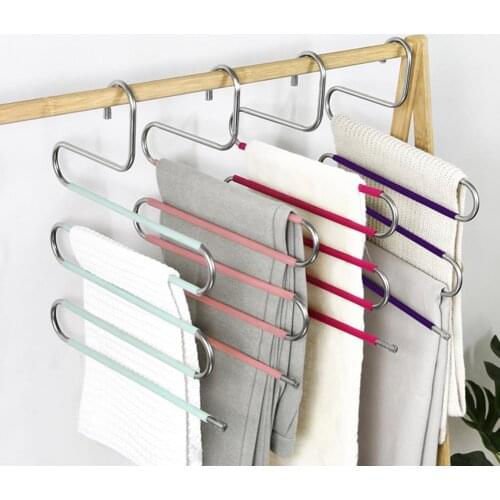 Portable Durable Trouser Rack S-Type Non-Slip Stainless Steel Pants Jeans Scarf Clothing Storage Hanger for Home Bathroom Decor