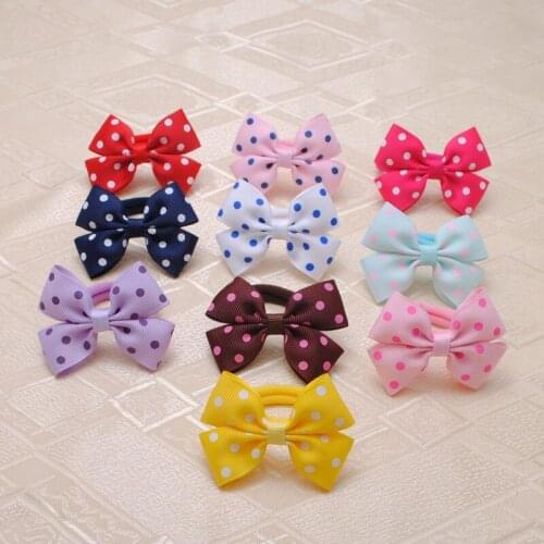 2 Pcs/lot Top quality Hair Accessories Dot Ribbon Bows Hair Gum Headwear Hair Bows For Girl Rubber Band Elastic Bands