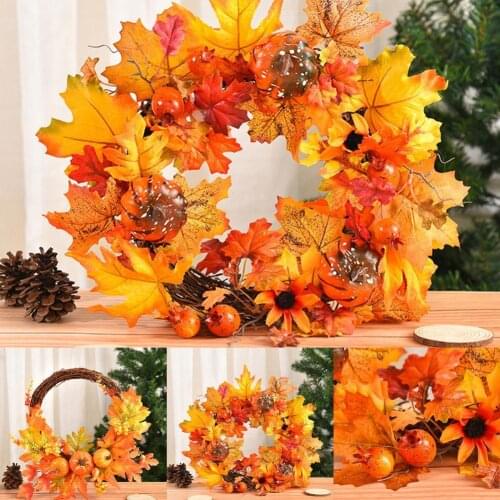Christmas Wreath Eye-catching Vibrant Color Faux Silk Flower Autumn Vivid Garland Decoration for Home