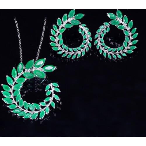 Green earring and pendant necklace flower shape pendant necklace Fashion jewerly sets for women Gift