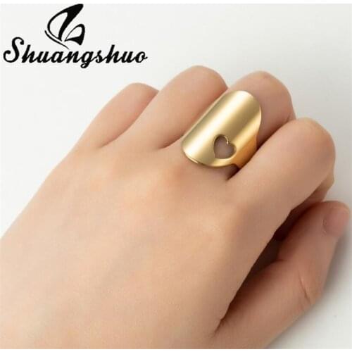 Shuangshuo Unique Fashion Hollow Heart Finger Rings Geometric Big Round Wide Rings for Women Men Party Jewelry Accessories