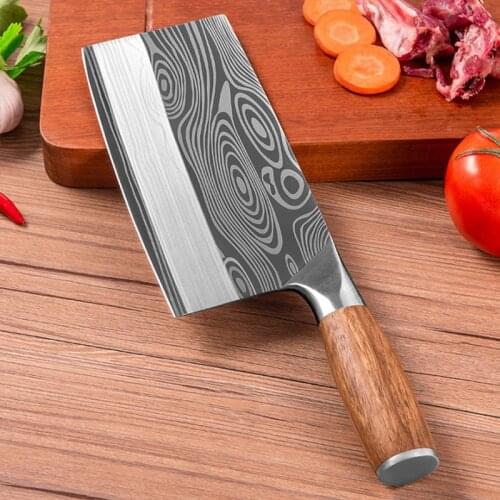 MHNTLOS Traditional hand forged kitchen knife hammer stainless steel chef kitchen knife wooden meat cutting tool butcher
