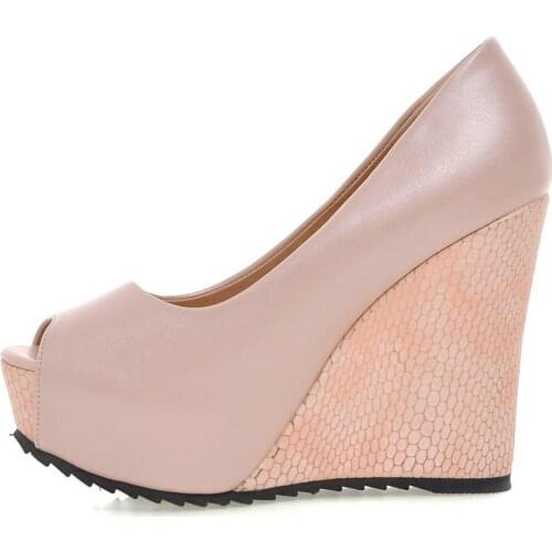 2021 Summer Spring Fashion High heels womens shoes Contracted Sexy Peep toe Wedges Pink White Pumps Office lady Size 33 42