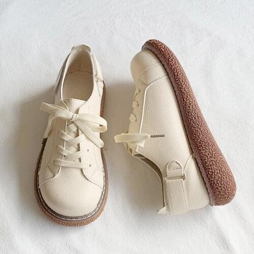 Women Platform Oxford Shoes 2021 autumn Vintage beige Leather Lace Up Women Fashion Loafer Shoes Black Oxford Shoes