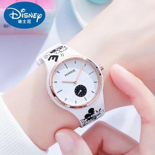 Disney Official Women Japan Quartz Wristwatch Micky Minnie Mouse Cartoon Graffiti Silicone Band Lady Girl Youth Student Clock