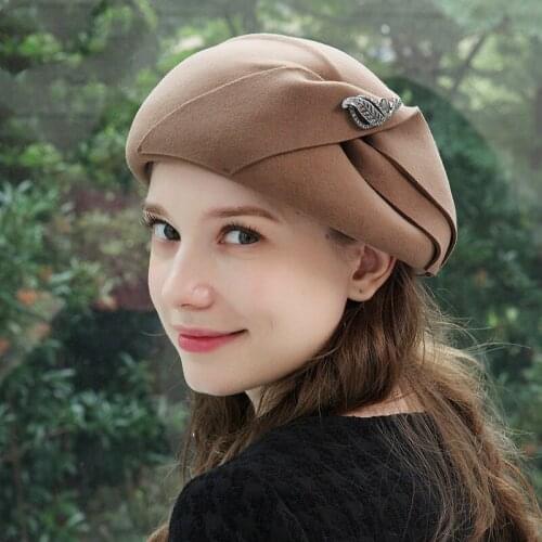 H7784 Women Warm Wool Felt Beret Hat Autumn Winter Elegant Party Church Korean Cap Lady High Quality Fashion Thick Simple Hats