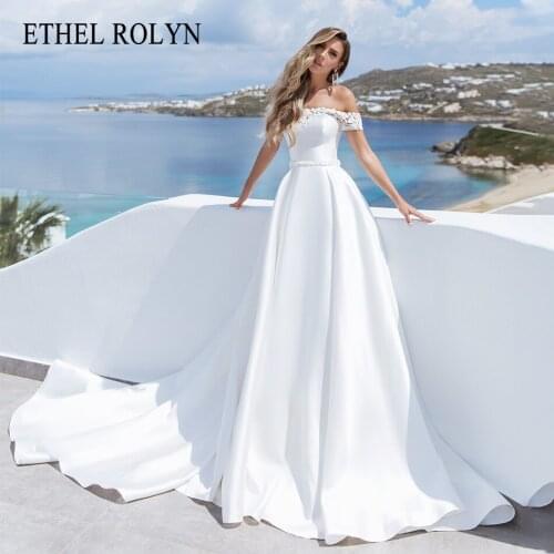 ETHEL ROLYN A-Line Wedding Dress 2021 Delicate Beaded Lace Appliques Bride Off the Shoulder Satin Strapless Beach Bridal Gown