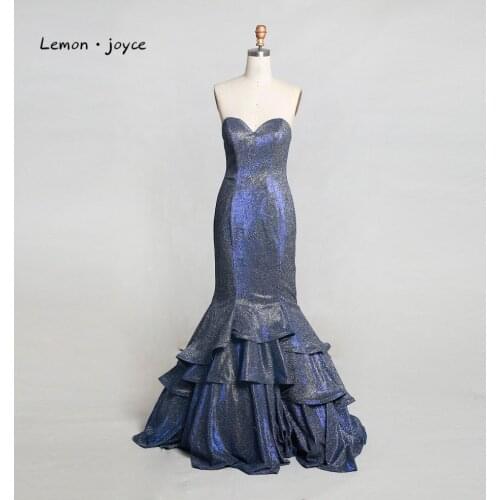 Lemon joyce Formal Evening Dresses Long 2020 Sexy Sweetheart Shiny Tiered Mermaid Prom Party Gowns Plus Size