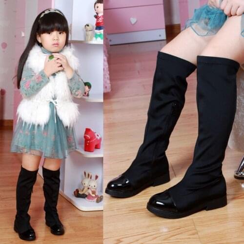 Winter Kids Boots Girls Leather Shoes Elastic Cloth Over Knee High Children Boots For Girls Princess Plush Boots KS682